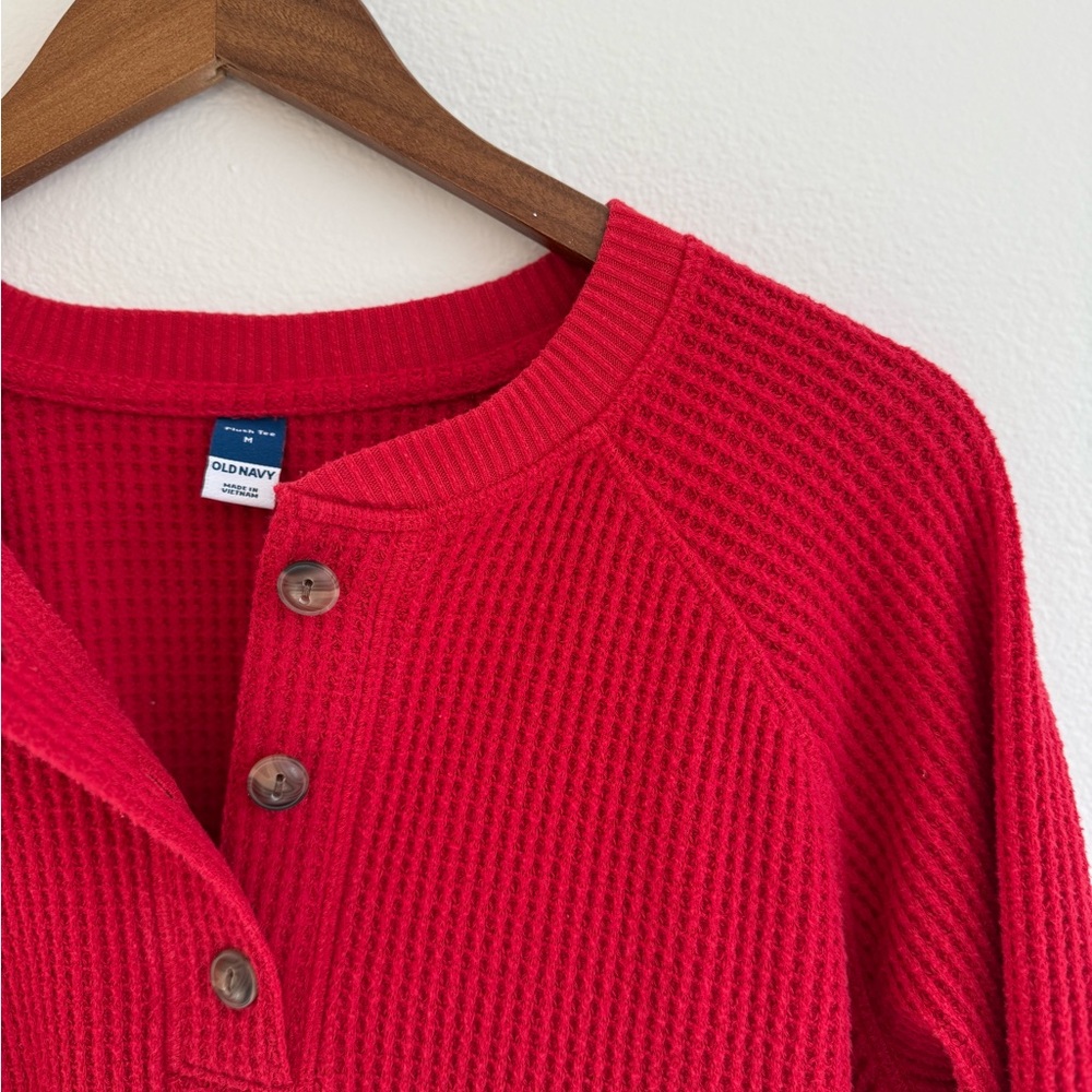 Old Navy Cozy Red Waffle-Knit Henley